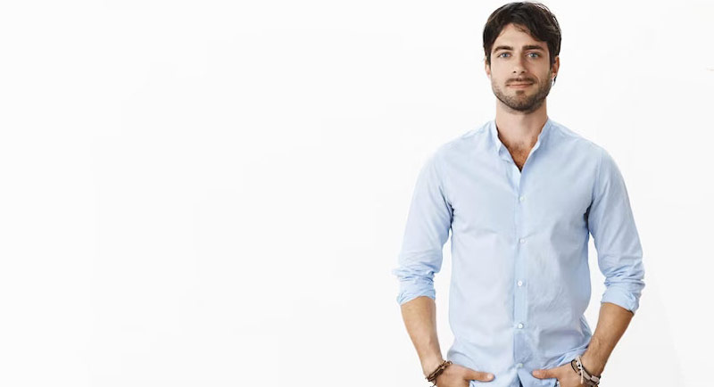 portrait handsome successful male entrepreneur stylish shirt smiling